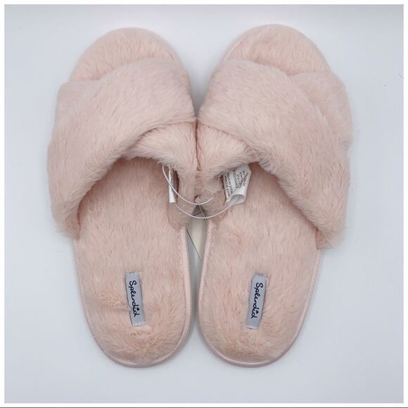 SPLENDID Pink Fluffy Crisscross Peep Toe‎ Slippers M/L NWT - Picture 3 of 11